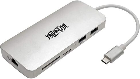 قاعدة توصيل Tripp Lite USB C مع محور USB-A، HDMI، SD/Micro SD، Gbe، PD شحن 4K @ 30 هرتز محمول Thunderbolt 3 فضي (U442-DOCK11-S) in Saudi Arabia