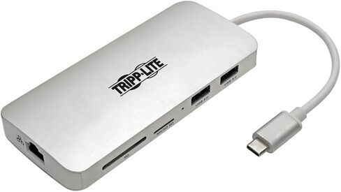 قاعدة توصيل Tripp Lite USB C مع محور USB-A، HDMI، SD/Micro SD، Gbe، PD شحن 4K @ 30 هرتز محمول Thunderbolt 3 فضي (U442-DOCK11-S) in Saudi Arabia