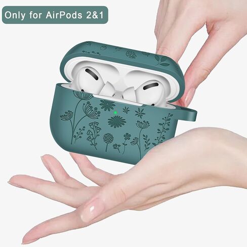 Flower Engraved Case for AirPods Pro 2nd/1st Generation Case Cover - 4 in 1 Magnetic Straps Lanyard Cute Two-Tone Floral Soft Silicone Cover for AirPods Pro Case Cleaner Kit for Women Gift PineGreen in Saudi Arabia