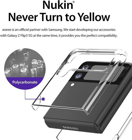 araree Nukin Samsung Galaxy Z Flip 3 5g Case, Translucent Thin Cover Slim Sturdy Scratchproof Hard PC Phone Case Minimalist Solid Sleek Designed for Galaxy Z Flip 3 5g(2021) - Clear in Saudi Arabia