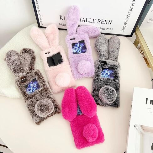 Omio for Samsung Galaxy Z Flip 5 Rabbit Fur Plush Case, Warm Plush Cute Case for Girls Women Fluffy Furry Back Cover Slim Shockproof Cover for Samsung Galaxy Z Flip 5 5G, Pink in Saudi Arabia