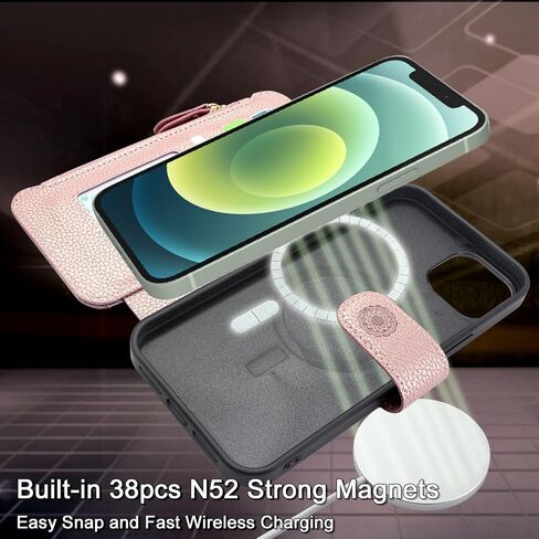 حافظة Harryshell متوافقة مع iPhone 12/12 Pro تدعم الشحن اللاسلكي MagSafe مع 3 فتحات للبطاقات وحامل للعملات المعدنية وسحاب وجيب من جلد البولي يوريثان وحزام معصم (أسود) in Kuwait