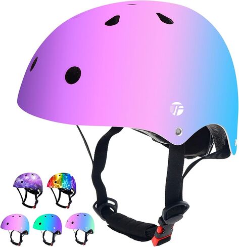 Adjustable Color Gradient Skateboard Helmet for 3-5-8-14+Ages【Toddler Kids Youth Adult】 Girls Boys Woman.Bike Helmet for Multi-Sports Cycling Bicycle Scooter Inline Roller Skate Rollerblading in Saudi Arabia