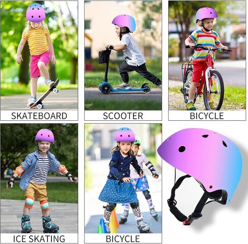 Adjustable Color Gradient Skateboard Helmet for 3-5-8-14+Ages【Toddler Kids Youth Adult】 Girls Boys Woman.Bike Helmet for Multi-Sports Cycling Bicycle Scooter Inline Roller Skate Rollerblading in Saudi Arabia