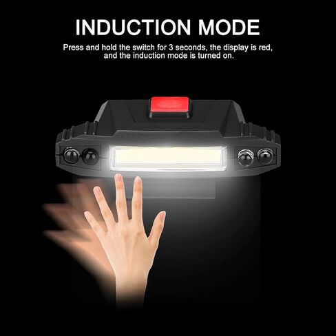 مصباح قبعة LED قابل لإعادة الشحن، مصباح أمامي COB بدون استخدام اليدين مع ضوء أبيض، ضوء أخضر ومستشعر حركة للأنشطة الخارجية مثل التخييم والمشي لمسافات طويلة وصيد الأسماك وركوب الدراجات والصيد in Kuwait