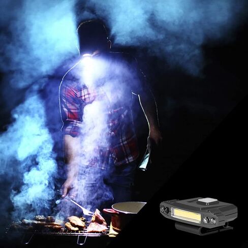 مصباح قبعة LED قابل لإعادة الشحن، مصباح أمامي COB بدون استخدام اليدين مع ضوء أبيض، ضوء أخضر ومستشعر حركة للأنشطة الخارجية مثل التخييم والمشي لمسافات طويلة وصيد الأسماك وركوب الدراجات والصيد in Kuwait