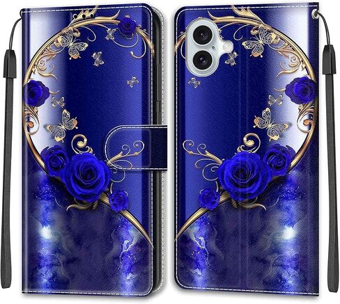 Case for iPhone 13/14, PU Leather Wallet Magnetic Folio Flip Wallet Phone Case Pattern Design Cover with Kickstand Card Slots Wrist Strap TPU Shockproof Case for iPhone 13/14 6.1'', Rose in Saudi Arabia