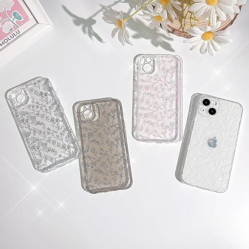 Compatible for iPhone 14 Case Clear Cute Flower Floral with Slim Glitter Design for Girls Women Soft TPU Shockproof Protective Girly for iPhone 14 Case-White in Saudi Arabia