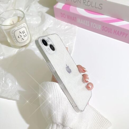 Compatible for iPhone 14 Case Clear Cute Flower Floral with Slim Glitter Design for Girls Women Soft TPU Shockproof Protective Girly for iPhone 14 Case-White in Saudi Arabia