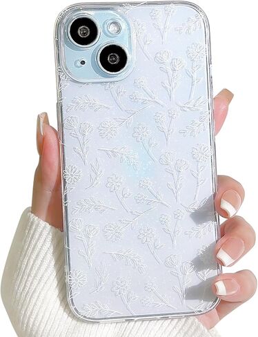 متوافق مع حافظة iPhone 14، حافظة شفافة على شكل زهرة لطيفة مع تصميم لامع نحيف للفتيات والنساء، حافظة ناعمة من مادة TPU مقاومة للصدمات لهاتف iPhone 14 - أبيض in Kuwait