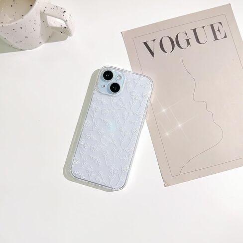 متوافق مع حافظة iPhone 14، حافظة شفافة على شكل زهرة لطيفة مع تصميم لامع نحيف للفتيات والنساء، حافظة ناعمة من مادة TPU مقاومة للصدمات لهاتف iPhone 14 - أبيض in Kuwait