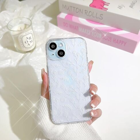 متوافق مع حافظة iPhone 14، حافظة شفافة على شكل زهرة لطيفة مع تصميم لامع نحيف للفتيات والنساء، حافظة ناعمة من مادة TPU مقاومة للصدمات لهاتف iPhone 14 - أبيض in Kuwait