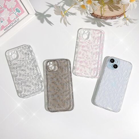 متوافق مع حافظة iPhone 14، حافظة شفافة على شكل زهرة لطيفة مع تصميم لامع نحيف للفتيات والنساء، حافظة ناعمة من مادة TPU مقاومة للصدمات لهاتف iPhone 14 - أبيض in Kuwait