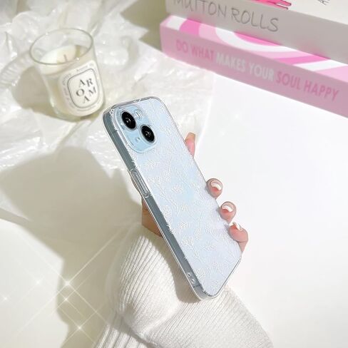 متوافق مع حافظة iPhone 14، حافظة شفافة على شكل زهرة لطيفة مع تصميم لامع نحيف للفتيات والنساء، حافظة ناعمة من مادة TPU مقاومة للصدمات لهاتف iPhone 14 - أبيض in Kuwait