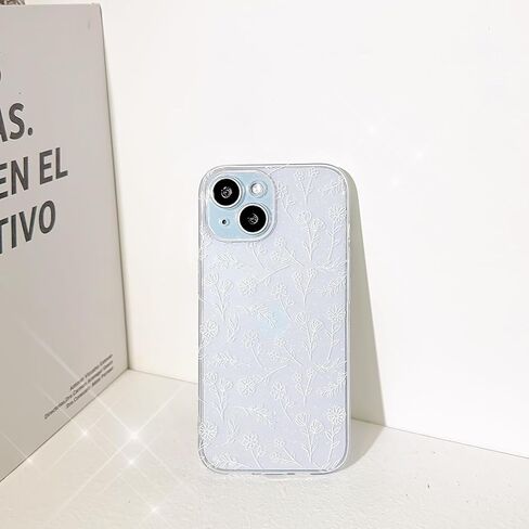 متوافق مع حافظة iPhone 14، حافظة شفافة على شكل زهرة لطيفة مع تصميم لامع نحيف للفتيات والنساء، حافظة ناعمة من مادة TPU مقاومة للصدمات لهاتف iPhone 14 - أبيض in Kuwait