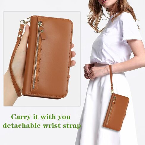 Jaorty for Google Pixel 8a Phone Case with RFID Blocking Card Holder for Women Men,Phone Case Wallet for Pixel 8a with Wrist Strap,PU Leather Zipper Pocket Credit Card Slots Flip Cover,Dark Red in Saudi Arabia