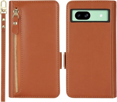 Jaorty for Google Pixel 8a Phone Case with RFID Blocking Card Holder for Women Men,Phone Case Wallet for Pixel 8a with Wrist Strap,PU Leather Zipper Pocket Credit Card Slots Flip Cover,Dark Red in Saudi Arabia