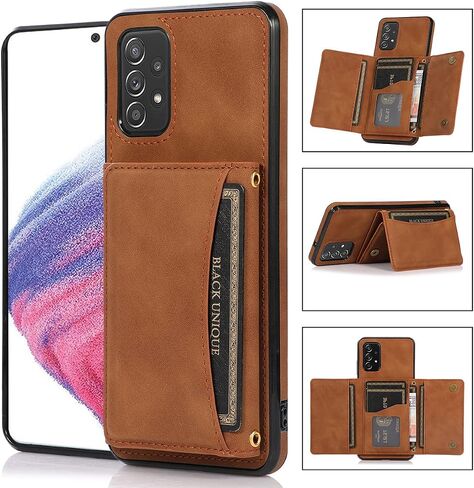 NKECXKJ Design for Samsung Galaxy A53 5G Wallet Case with Tempered Glass Screen Protector PU Leather Credit Card Holder Slot Phone Cases Kickstand Shockproof Protective Cover for Women Men 6.5" Black in Kuwait