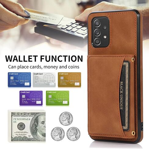 NKECXKJ Design for Samsung Galaxy A53 5G Wallet Case with Tempered Glass Screen Protector PU Leather Credit Card Holder Slot Phone Cases Kickstand Shockproof Protective Cover for Women Men 6.5" Black in Kuwait