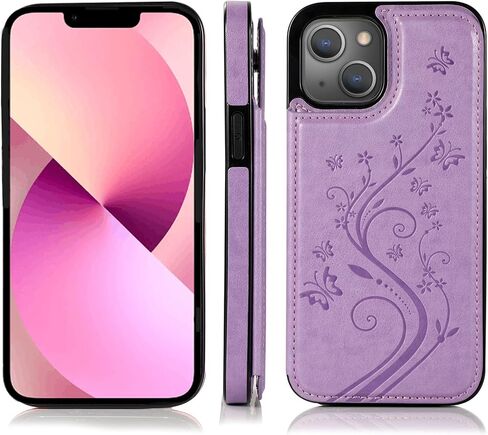 Phone Case for iPhone 13 6.1 inch with Tempered Glass Screen Protector and Card Holder Wallet Cover Stand Flip Leather Cell Accessories iPhone13 5G i i-Phone i13 iPhone13case Cases Women Girls Purple in Saudi Arabia