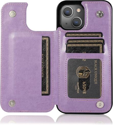 Phone Case for iPhone 13 6.1 inch with Tempered Glass Screen Protector and Card Holder Wallet Cover Stand Flip Leather Cell Accessories iPhone13 5G i i-Phone i13 iPhone13case Cases Women Girls Purple in Saudi Arabia