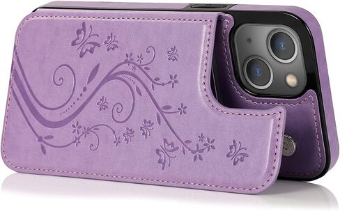 Phone Case for iPhone 13 6.1 inch with Tempered Glass Screen Protector and Card Holder Wallet Cover Stand Flip Leather Cell Accessories iPhone13 5G i i-Phone i13 iPhone13case Cases Women Girls Purple in Saudi Arabia