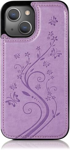 Phone Case for iPhone 13 6.1 inch with Tempered Glass Screen Protector and Card Holder Wallet Cover Stand Flip Leather Cell Accessories iPhone13 5G i i-Phone i13 iPhone13case Cases Women Girls Purple in Saudi Arabia