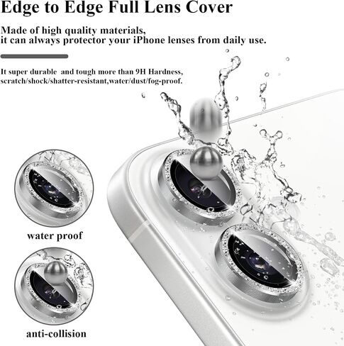 2X2 Pack Bling Camera Lens Protector متوافق مع iPhone 16 Plus /16، حلقة غطاء الكاميرا من الزجاج المقوى، مضاد للخدش، صديق للحافظة، ألماس فضي شفاف للغاية in Kuwait