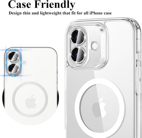 2X2 Pack Bling Camera Lens Protector متوافق مع iPhone 16 Plus /16، حلقة غطاء الكاميرا من الزجاج المقوى، مضاد للخدش، صديق للحافظة، ألماس فضي شفاف للغاية in Kuwait