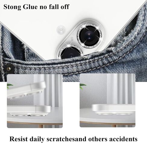 2X2 Pack Bling Camera Lens Protector متوافق مع iPhone 16 Plus /16، حلقة غطاء الكاميرا من الزجاج المقوى، مضاد للخدش، صديق للحافظة، ألماس فضي شفاف للغاية in Kuwait