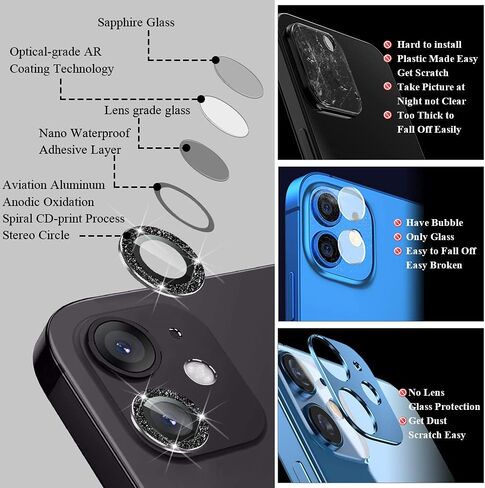 2X2 Pack Bling Camera Lens Protector متوافق مع iPhone 16 Plus /16، حلقة غطاء الكاميرا من الزجاج المقوى، مضاد للخدش، صديق للحافظة، ألماس فضي شفاف للغاية in Kuwait