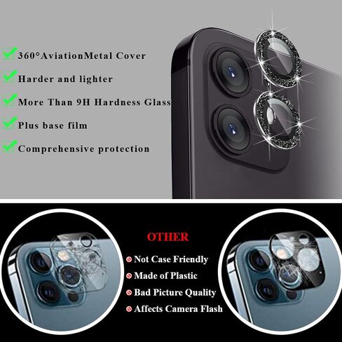 2X2 Pack Bling Camera Lens Protector متوافق مع iPhone 16 Plus /16، حلقة غطاء الكاميرا من الزجاج المقوى، مضاد للخدش، صديق للحافظة، ألماس فضي شفاف للغاية in Kuwait