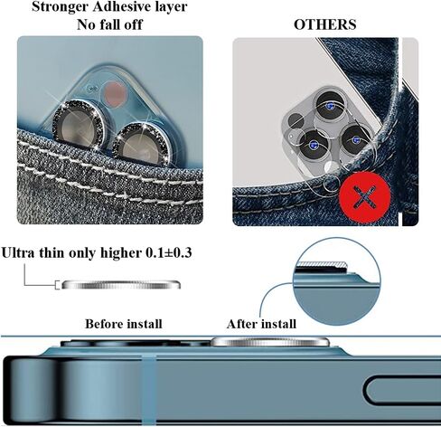 2X2 Pack Bling Camera Lens Protector متوافق مع iPhone 16 Plus /16، حلقة غطاء الكاميرا من الزجاج المقوى، مضاد للخدش، صديق للحافظة، ألماس فضي شفاف للغاية in Kuwait