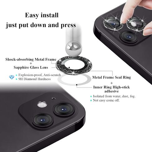 2X2 Pack Bling Camera Lens Protector متوافق مع iPhone 16 Plus /16، حلقة غطاء الكاميرا من الزجاج المقوى، مضاد للخدش، صديق للحافظة، ألماس فضي شفاف للغاية in Kuwait