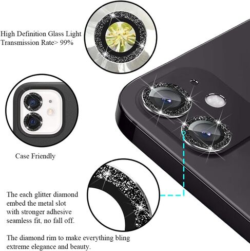 2X2 Pack Bling Camera Lens Protector متوافق مع iPhone 16 Plus /16، حلقة غطاء الكاميرا من الزجاج المقوى، مضاد للخدش، صديق للحافظة، ألماس فضي شفاف للغاية in Kuwait
