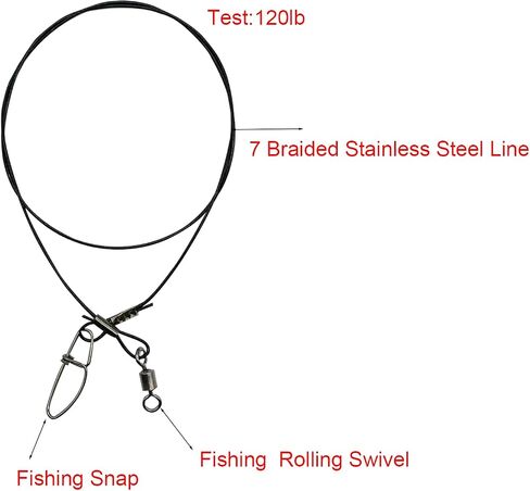 Stainless Steel High Strength Fishing Wire Leaders 120lb Heavy Rig Fishing Leaders with Swivel and Snaps Saltwater Line Wire Leader Connector 15pcs 21.6inch in Saudi Arabia