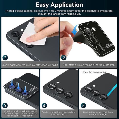 for Galaxy A15 5G Camera Lens Protector, Anti-Scratch HD Clarity 9H Tempered Glass with Aluminum Edging, Individual Lens Screen Protective Ring for A15 5G, 2 Set, Black in Saudi Arabia