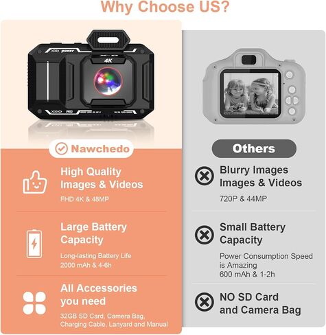 Upgraded 4K Digital Camera,HD 48MP 18X Zoom Anti Shake Auto Focus Kid Camera with 32G Card, Point and Shoot Camera with 2.8" Screen, Compact & Portable Video Camera for Kids, Teens, Beginners - Orange in Saudi Arabia