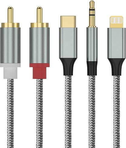 Lightning to RCA Audio Aux Cable, USB C to 2 RCA Audio Cable, RCA to 3.5mm Cable Compatible with Lightning USB C 3.5mm, for Home Theater, Speaker, Power Amplifier, Car in Saudi Arabia