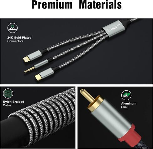 Lightning to RCA Audio Aux Cable, USB C to 2 RCA Audio Cable, RCA to 3.5mm Cable Compatible with Lightning USB C 3.5mm, for Home Theater, Speaker, Power Amplifier, Car in Saudi Arabia