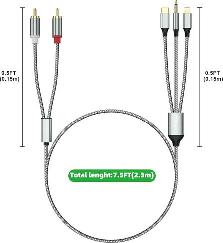 Lightning to RCA Audio Aux Cable, USB C to 2 RCA Audio Cable, RCA to 3.5mm Cable Compatible with Lightning USB C 3.5mm, for Home Theater, Speaker, Power Amplifier, Car in Saudi Arabia