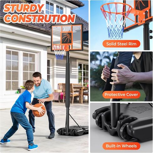 Basketball Hoop Outdoor 5-8.5ft Adjustable, Portable Basketball Hoops & Goals for Youth, Adults in Backyard/Driveway/Indoor, Shatterproof Backboard System with Fillable Base, 2 Wheels, Nylon Net in Saudi Arabia