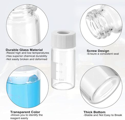 PATIKIL 2ml Autosampler Vial, 200 Pack Pre-Slit Septa HPLC/GC Vials 9-425 Lab Clear Vials Sample Vial with Black Screw Cap Writing Patch PTFE Silicone for LC Stamper in Saudi Arabia