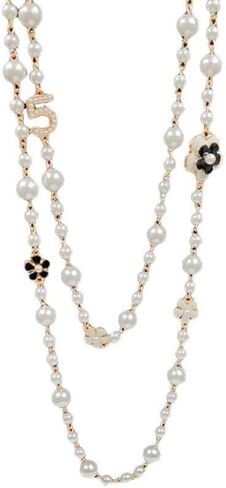 8MM Round Simulated Shell Pearl Strand Layered Necklace for Women, Double Layer Imitation Long Pearl Strand Necklace for Party, Vintage Costume Jewelry in Saudi Arabia