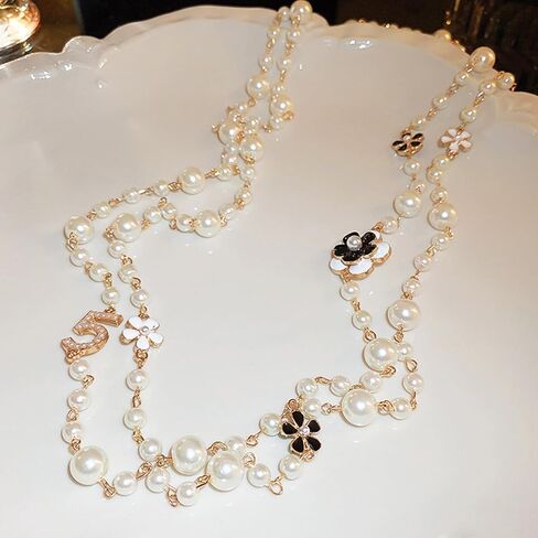 8MM Round Simulated Shell Pearl Strand Layered Necklace for Women, Double Layer Imitation Long Pearl Strand Necklace for Party, Vintage Costume Jewelry in Saudi Arabia