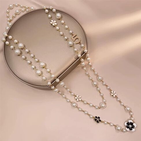 8MM Round Simulated Shell Pearl Strand Layered Necklace for Women, Double Layer Imitation Long Pearl Strand Necklace for Party, Vintage Costume Jewelry in Saudi Arabia