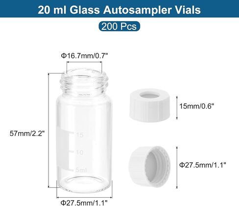 PATIKIL 4ml Autosampler Vial, 200 Pack Pre-Slit Septa HPLC/GC Vials 9-425 Lab Clear Vials Sample Vial with White Screw Cap Writing Patch PTFE Silicone for LC Stamper in Saudi Arabia