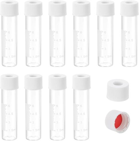 PATIKIL 4ml Autosampler Vial, 200 Pack Pre-Slit Septa HPLC/GC Vials 9-425 Lab Clear Vials Sample Vial with White Screw Cap Writing Patch PTFE Silicone for LC Stamper in Saudi Arabia