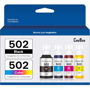 Compatible 502 High Capacity Ink Bottles Replacement for Epson Compatible 502 Ink Refill Bottles (Not Sublimation Ink) Use for EcoTank ET-2850 ET-3830 ET-3850 ET-2760 ET-3760 ET-15000 (4 Bottles)