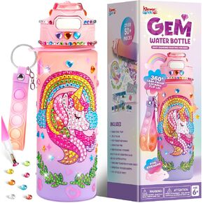 Klever Kits Decorate Your Own Water Bottle Kits for Girls Age 6+, Mermaid DIY Gem Diamond Painting Crafts, Girl Birthday Gift Arts and Crafts Fun Arts for Girls Birthday Christmas